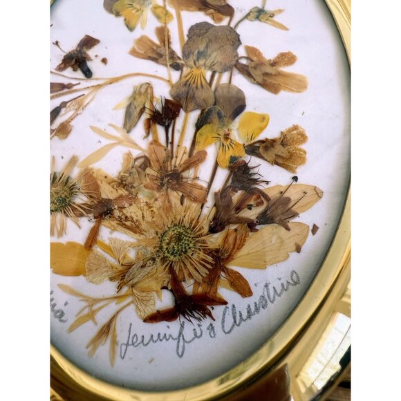 Vintage 70s Dried Real Flowers California Easel Gold Frame Tabletop - Picture 6 of 15